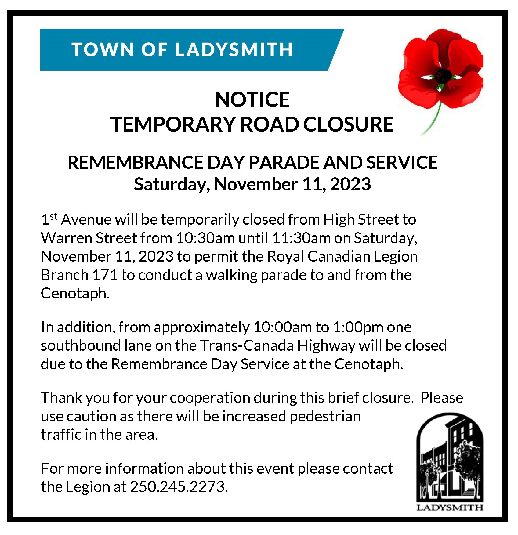 Remembrance Day 2023 Road Closures